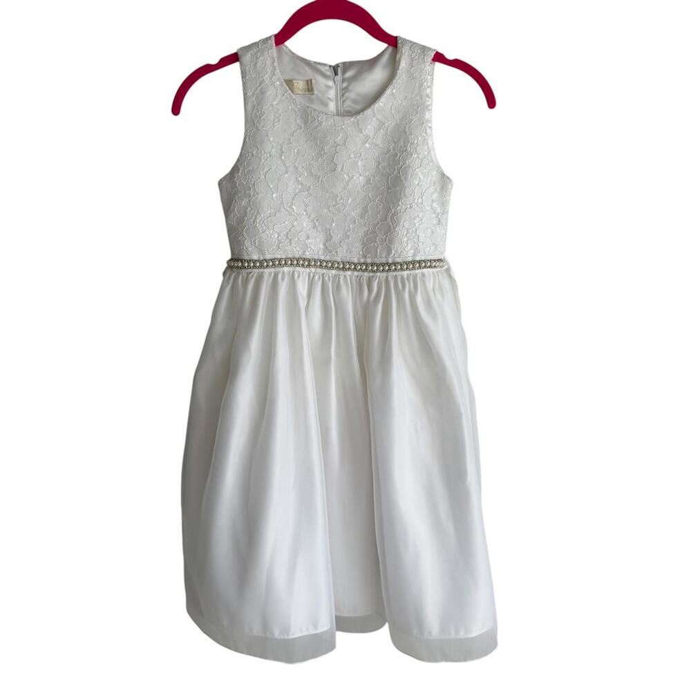 AMERICAN PRINCESS White Lace Flower Girl Communion Girls Dress, 8